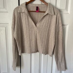 La Senza Cropped Collared Ribbed Long Sleeve Size Medium